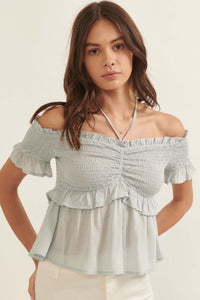 True Devotion Smocked Off-Shoulder Babydoll Top - ShopPromesa