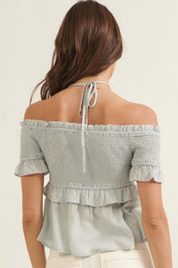 True Devotion Smocked Off-Shoulder Babydoll Top - ShopPromesa