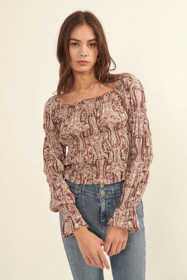 Fit for a Queen Ornate Floral-Print Peasant Top - ShopPromesa