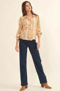 Amber Blooms Lace-Trim Floral Button-Up Shirt - ShopPromesa