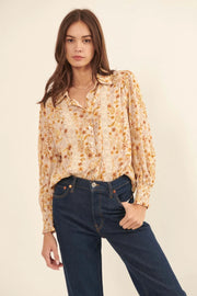 Amber Blooms Lace-Trim Floral Button-Up Shirt - ShopPromesa