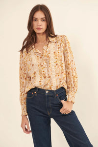 Amber Blooms Lace-Trim Floral Button-Up Shirt - ShopPromesa