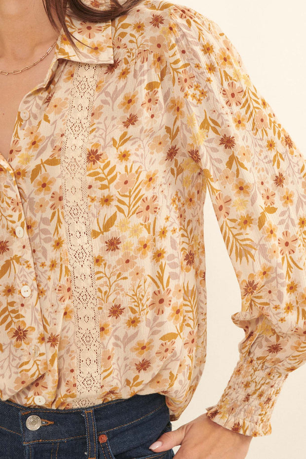 Amber Blooms Lace-Trim Floral Button-Up Shirt - ShopPromesa