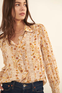 Amber Blooms Lace-Trim Floral Button-Up Shirt - ShopPromesa