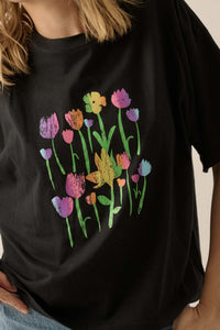 Prismatic Blooms Vintage-Print Flower Graphic Tee - ShopPromesa