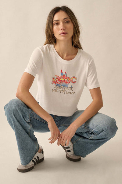 AC/DC In Rock We Trust Cropped Graphic Tee - ShopPromesa