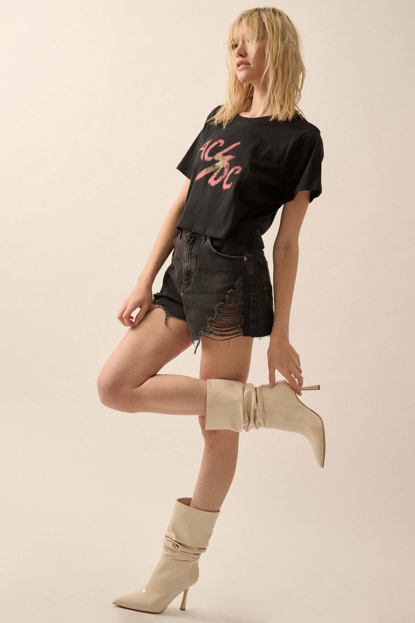 AC/DC Vintage Logo Cropped Graphic Tee - ShopPromesa