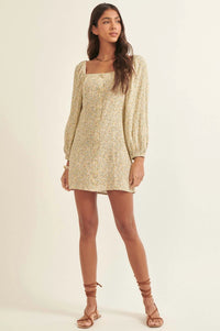 Tiny Petals Floral Bubble-Sleeve Shift Dress - ShopPromesa