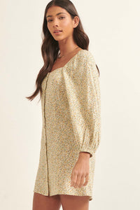 Tiny Petals Floral Bubble-Sleeve Shift Dress - ShopPromesa