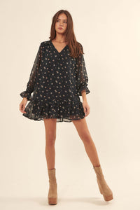 Très Jolie Floral Chiffon Drop-Waist Mini Dress - ShopPromesa