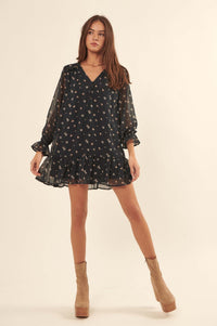 Très Jolie Floral Chiffon Drop-Waist Mini Dress - ShopPromesa