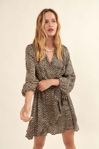 Spirit Animal Animal-Print Satin Wrap Mini Dress - ShopPromesa