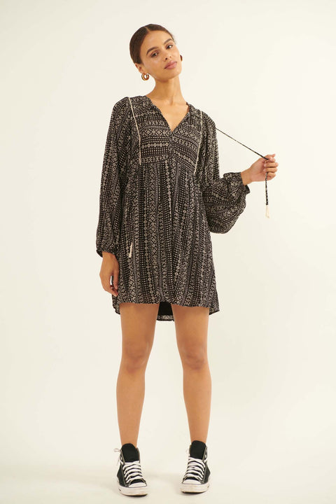 Traveler's Soul Geo-Print Babydoll Mini Dress - ShopPromesa