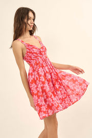 Island Girl Floral Chiffon Lace-Up Back Mini Dress - ShopPromesa