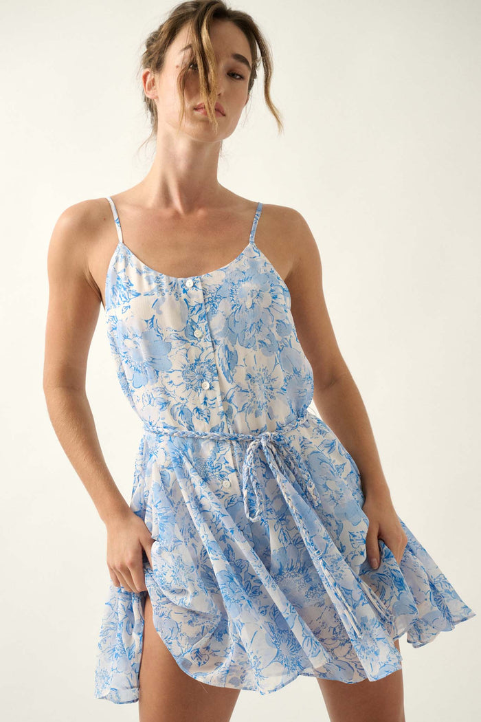 Heavenly Season Floral Chiffon Belted Mini Dress - ShopPromesa