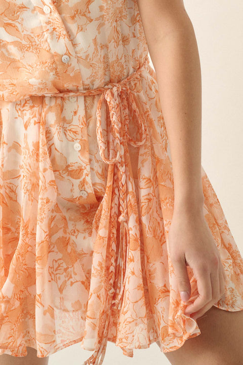 Heavenly Season Floral Chiffon Belted Mini Dress - ShopPromesa