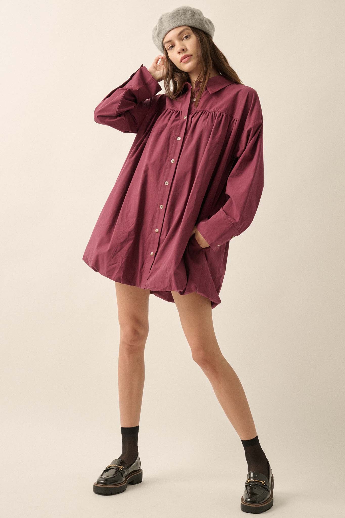 Full Volume Bubble-Hem Babydoll Shirt Dress - ShopPromesa