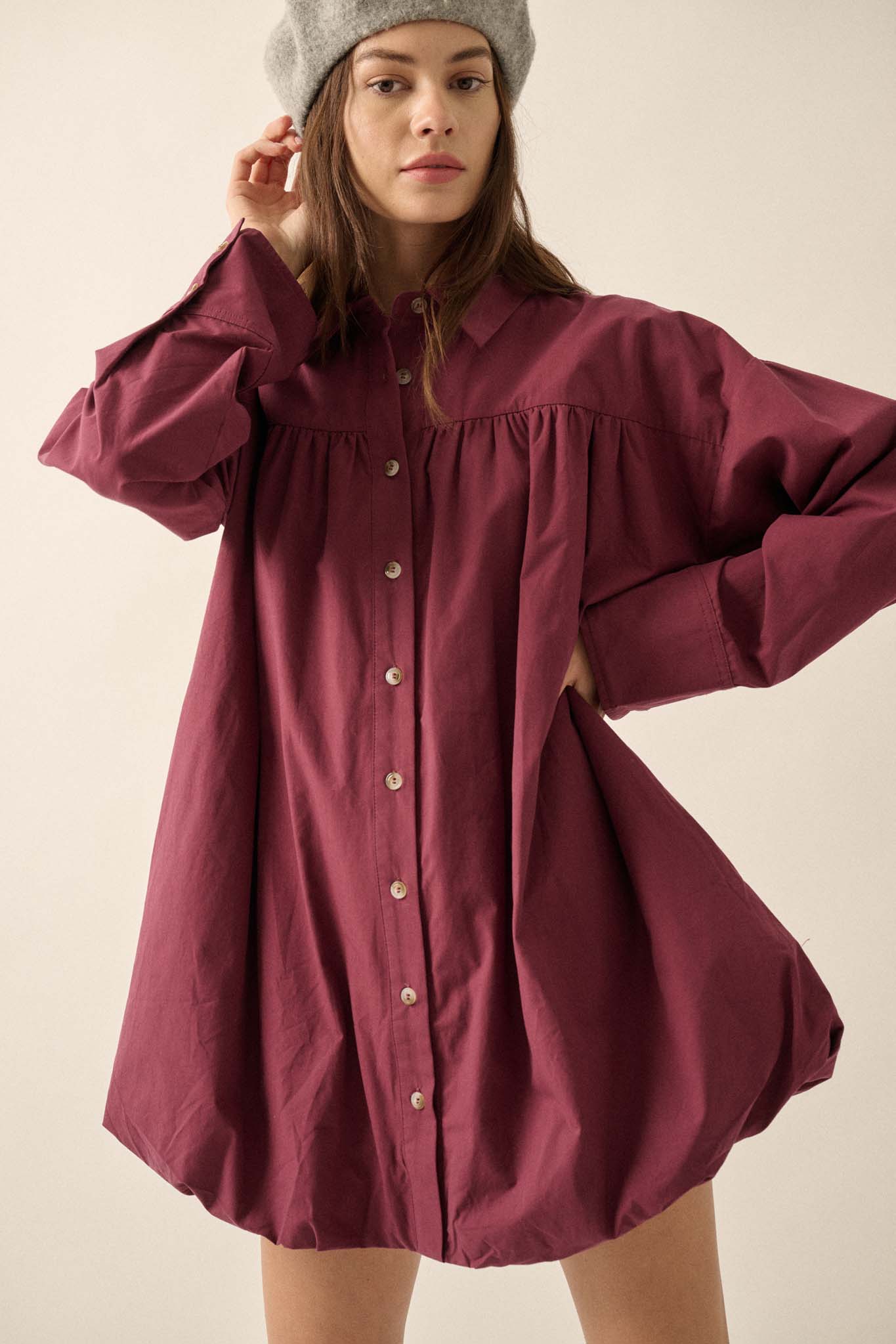 Full Volume Bubble-Hem Babydoll Shirt Dress - ShopPromesa