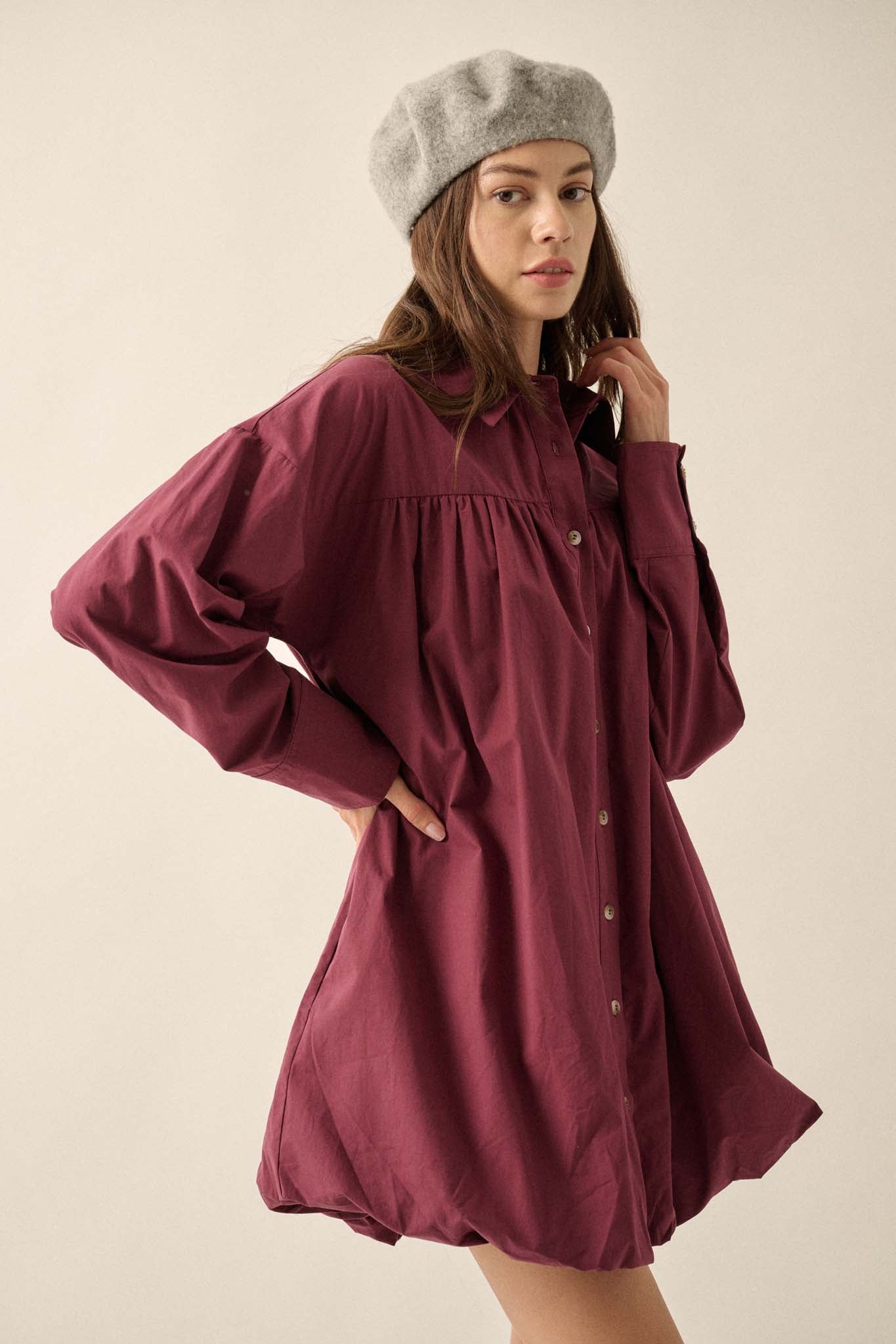 Full Volume Bubble-Hem Babydoll Shirt Dress - ShopPromesa