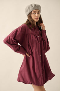 Full Volume Bubble-Hem Babydoll Shirt Dress - ShopPromesa