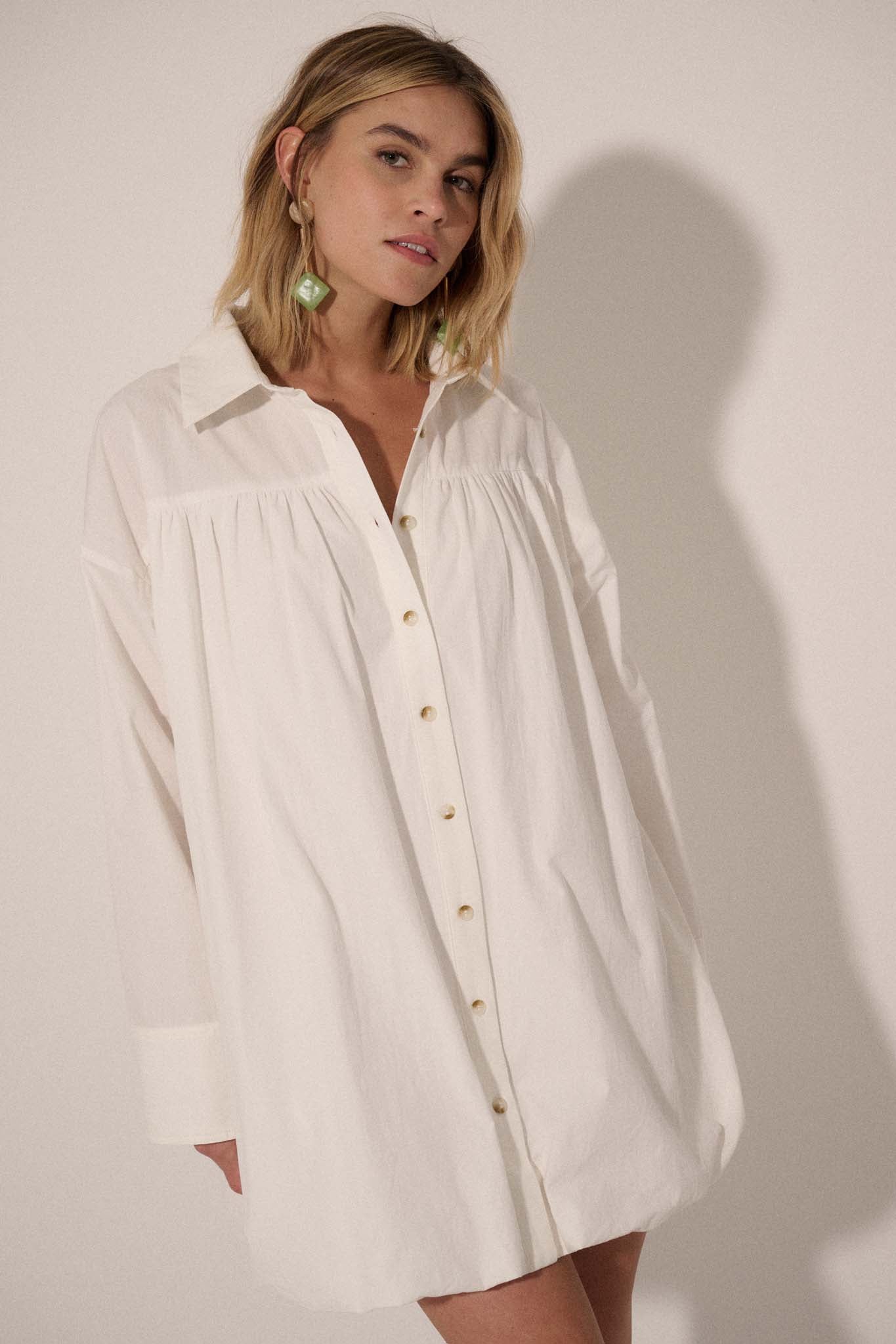 Full Volume Bubble-Hem Babydoll Shirt Dress - ShopPromesa