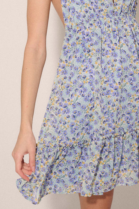 Blue Bliss Floral Chiffon Open-Back Mini Dress - ShopPromesa