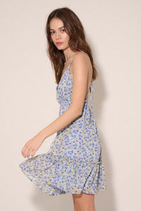 Blue Bliss Floral Chiffon Open-Back Mini Dress - ShopPromesa