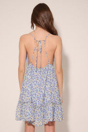 Blue Bliss Floral Chiffon Open-Back Mini Dress - ShopPromesa