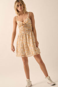 Rosy Romance Ruched Floral Chiffon Mini Sundress - ShopPromesa