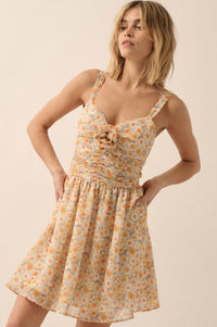 Rosy Romance Ruched Floral Chiffon Mini Sundress - ShopPromesa