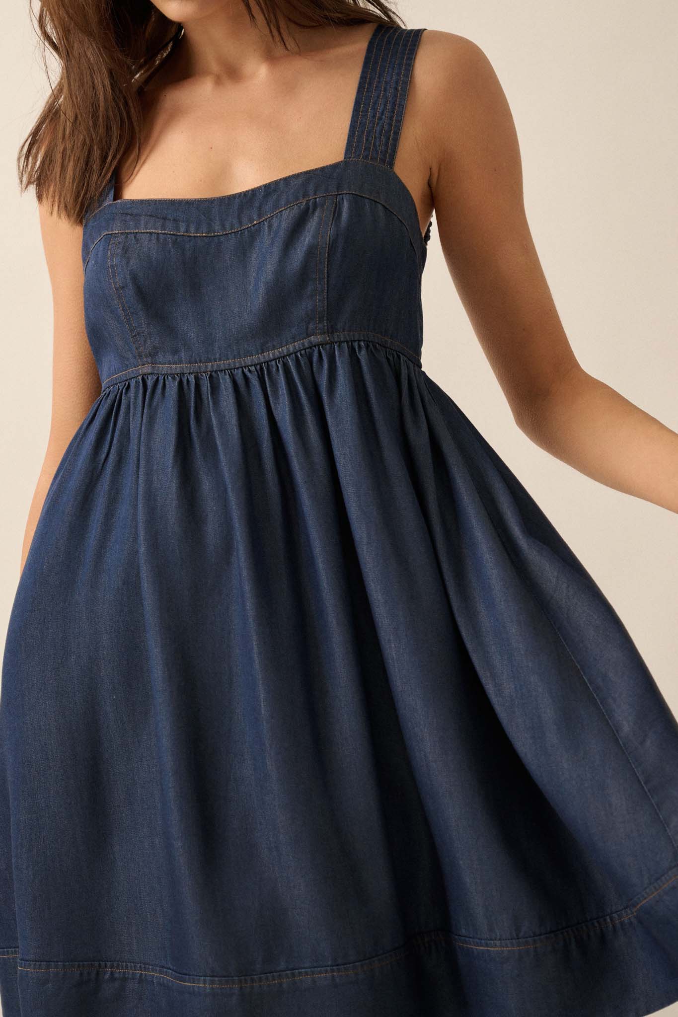 Shades of Blue Denim Mini Babydoll Sundress - ShopPromesa