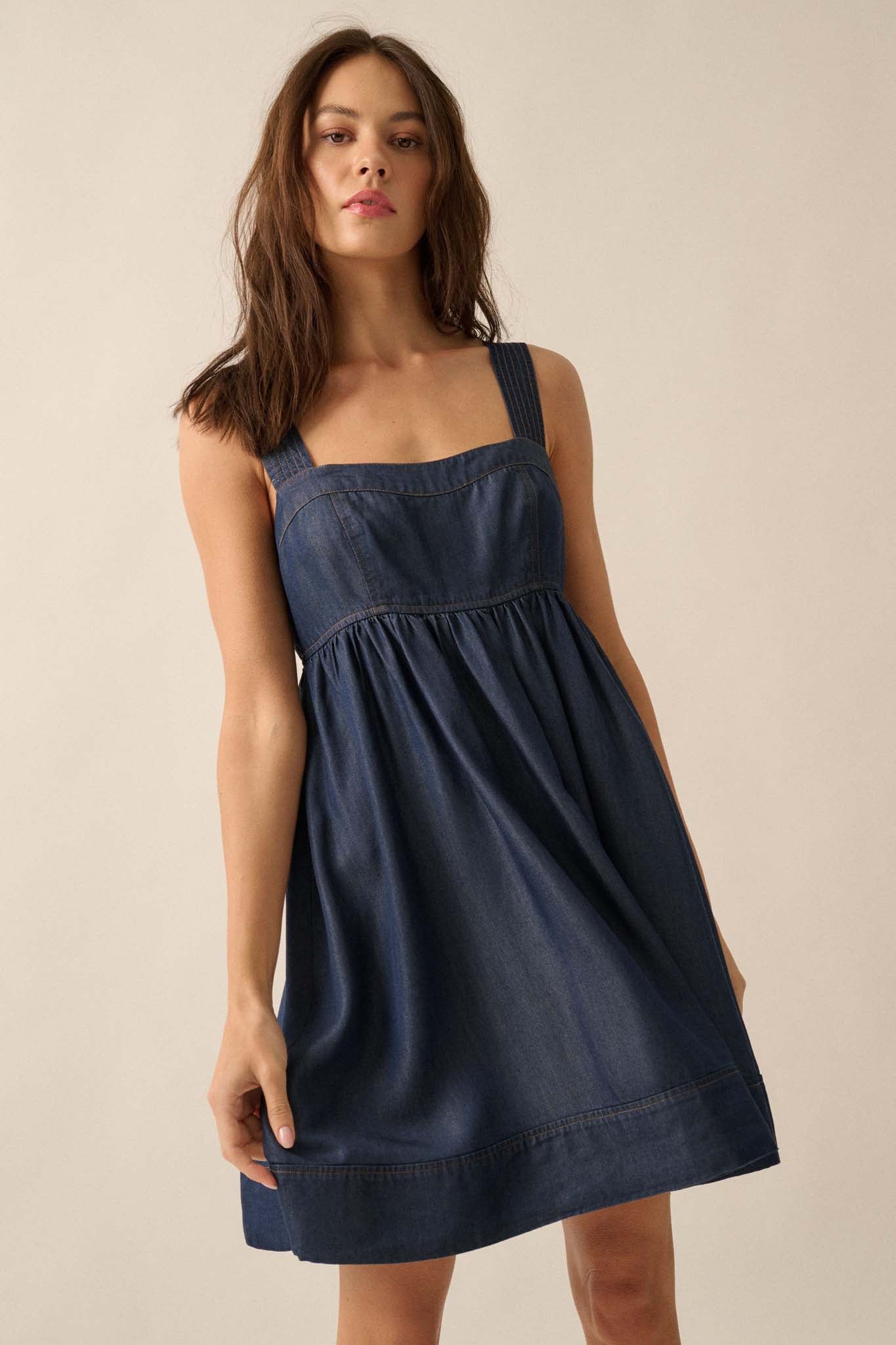 Shades of Blue Denim Mini Babydoll Sundress - ShopPromesa