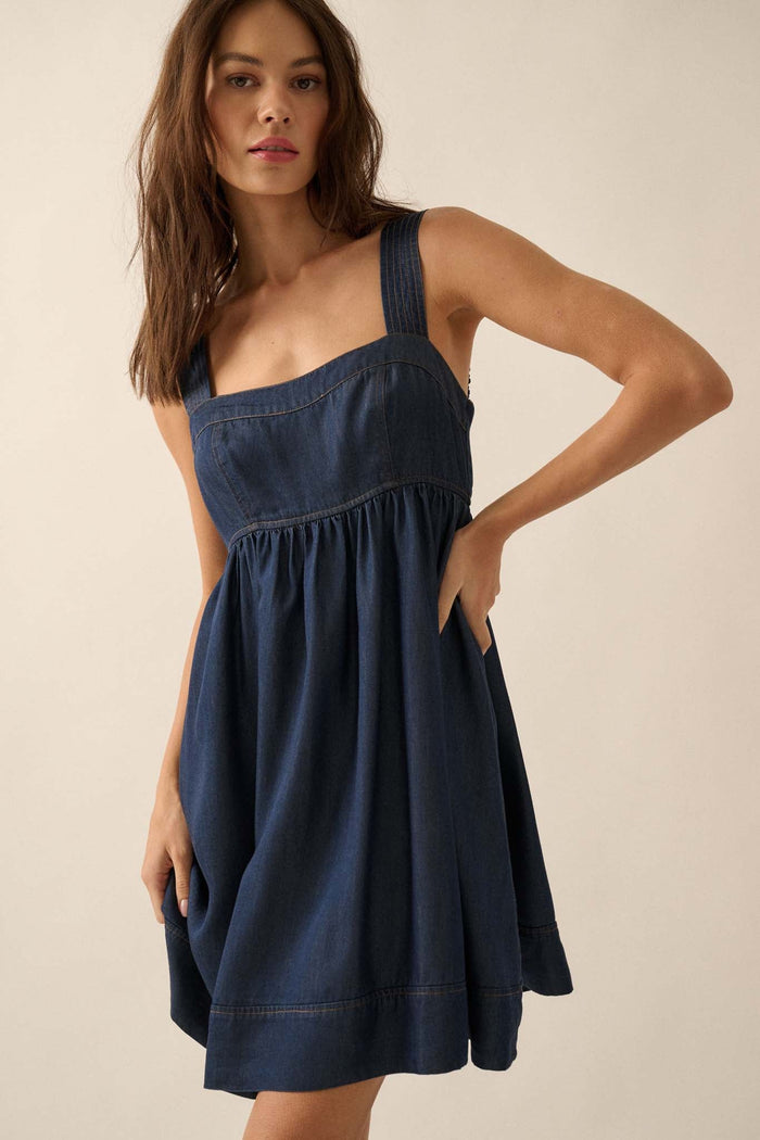 Shades of Blue Denim Mini Babydoll Sundress - ShopPromesa