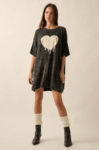 Melting Heart Vintage-Wash Graphic T-Shirt Dress - ShopPromesa