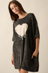 Melting Heart Vintage-Wash Graphic T-Shirt Dress - ShopPromesa