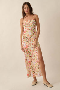 Garden Grown Floral-Print Mesh Midi Slip Dress - ShopPromesa