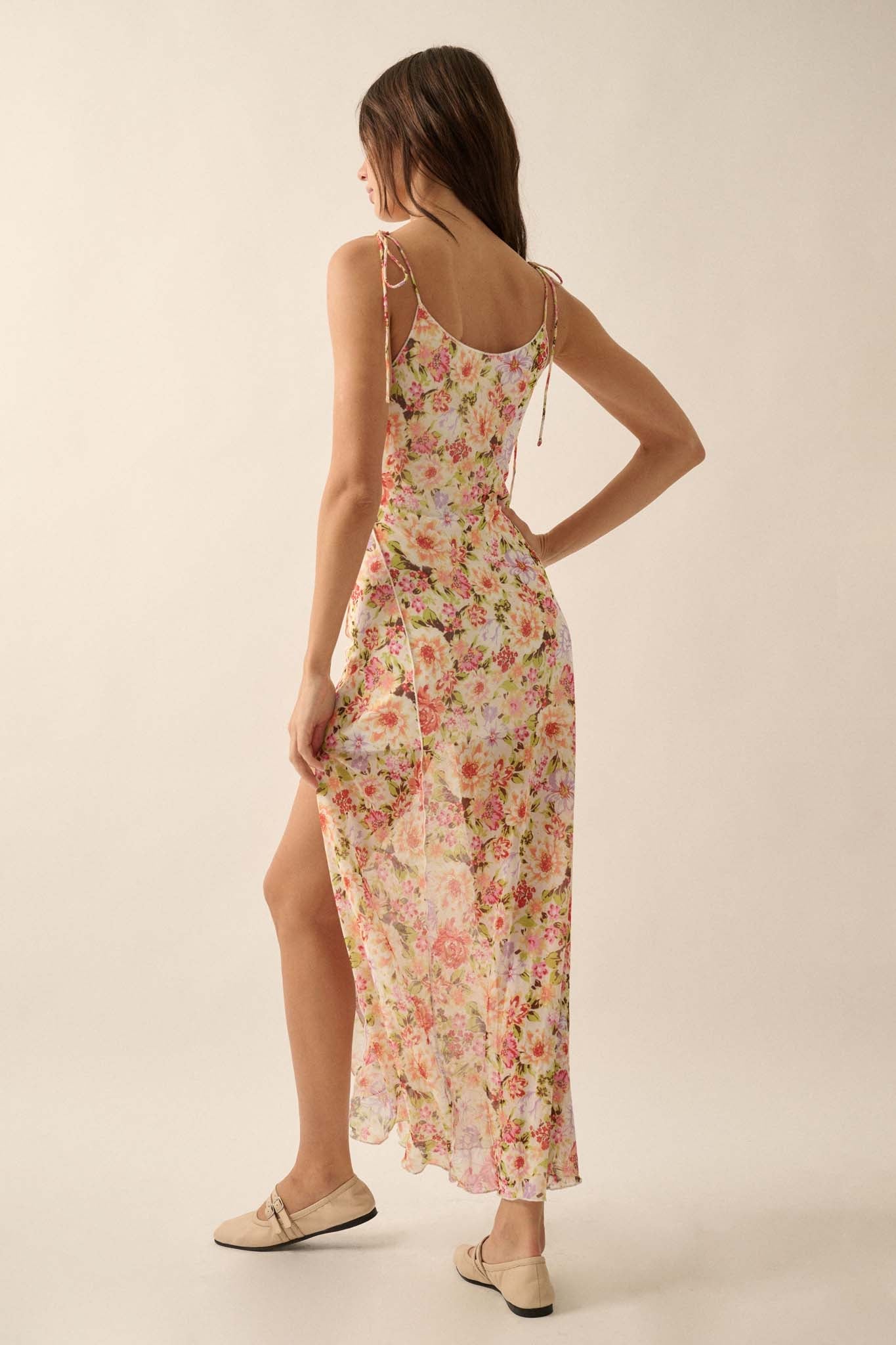 Garden Grown Floral-Print Mesh Midi Slip Dress - ShopPromesa