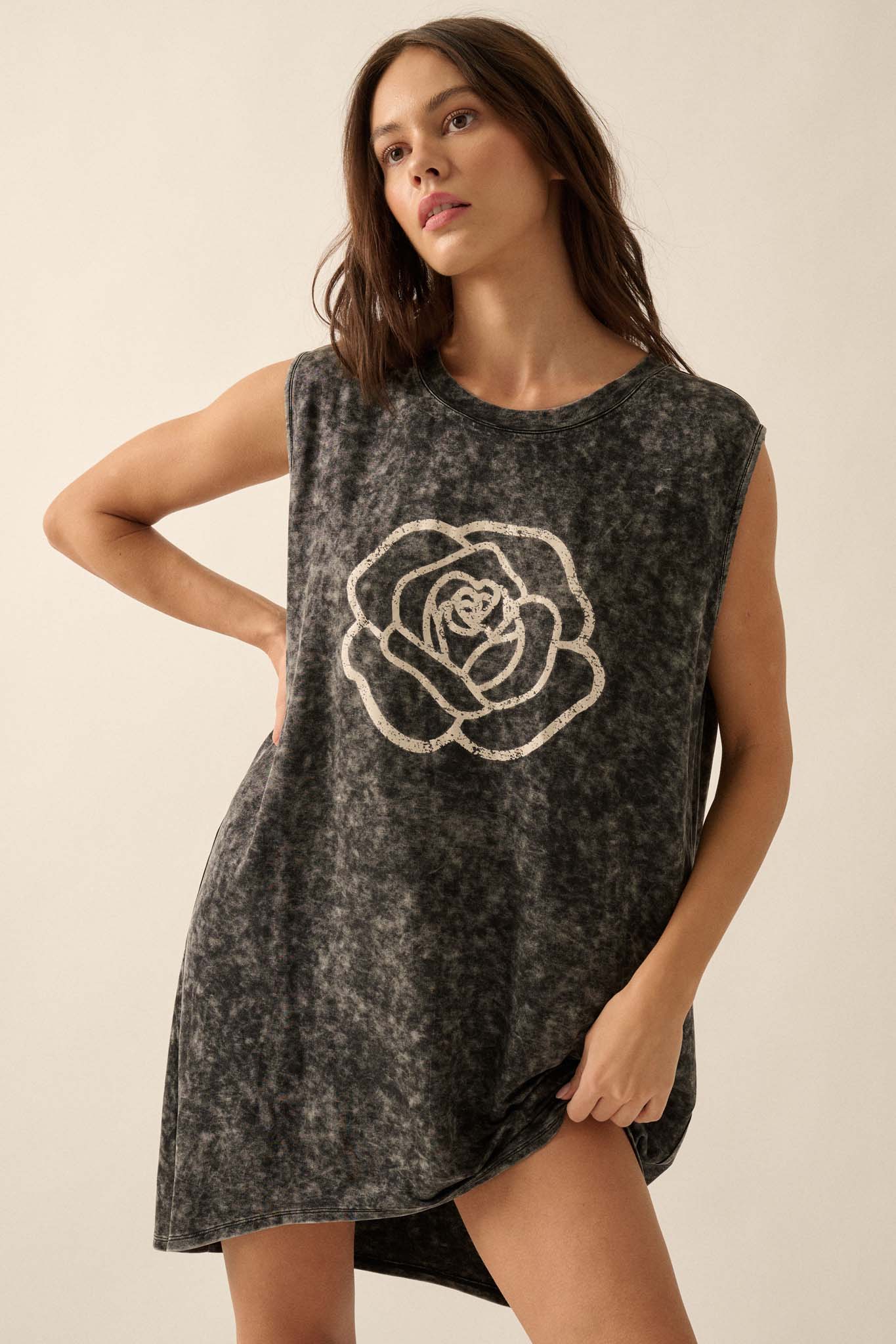 Rose Above Sleeveless Graphic T-Shirt Mini Dress - ShopPromesa