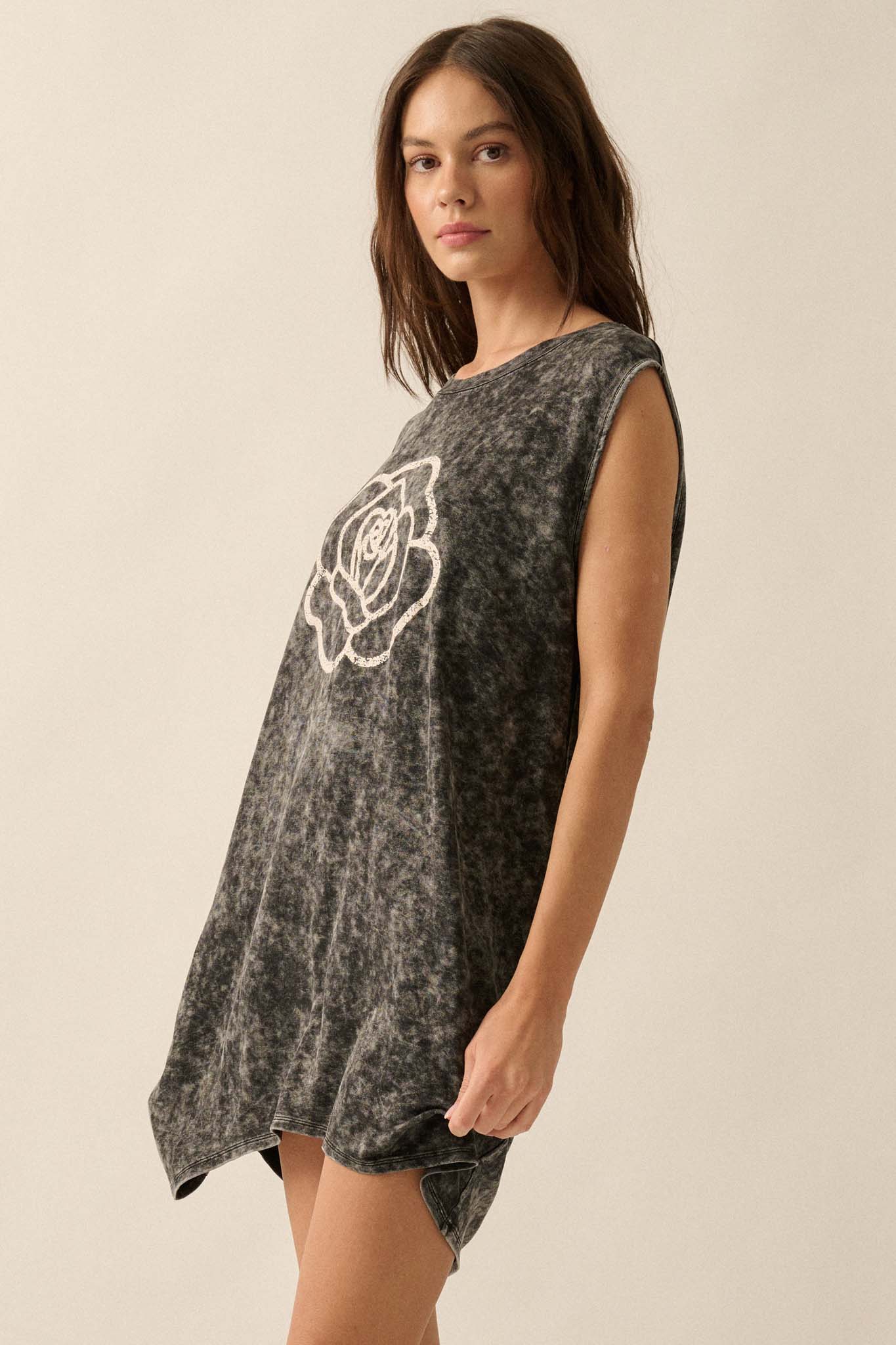 Rose Above Sleeveless Graphic T-Shirt Mini Dress - ShopPromesa