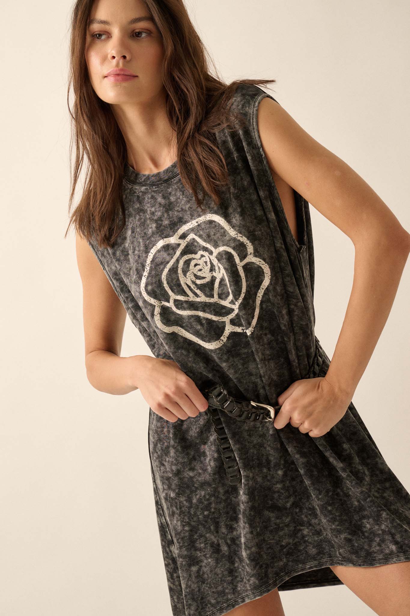 Rose Above Sleeveless Graphic T-Shirt Mini Dress - ShopPromesa