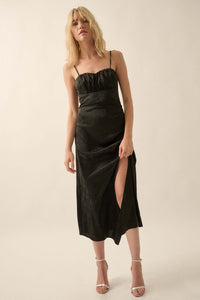 Take a Bow Satin Jacquard Asymmetrical Midi Dress - ShopPromesa