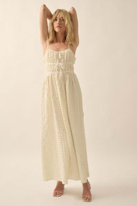 Puff Piece Textured Bubble Plaid Maxi Dress - ShopPromesa