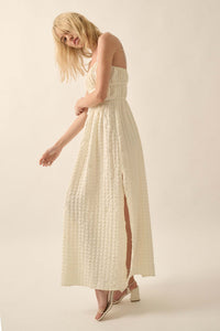 Puff Piece Textured Bubble Plaid Maxi Dress - ShopPromesa