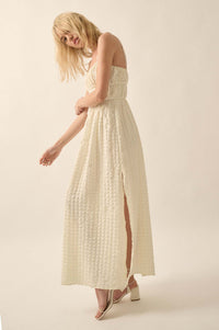 Puff Piece Textured Bubble Plaid Maxi Dress - ShopPromesa