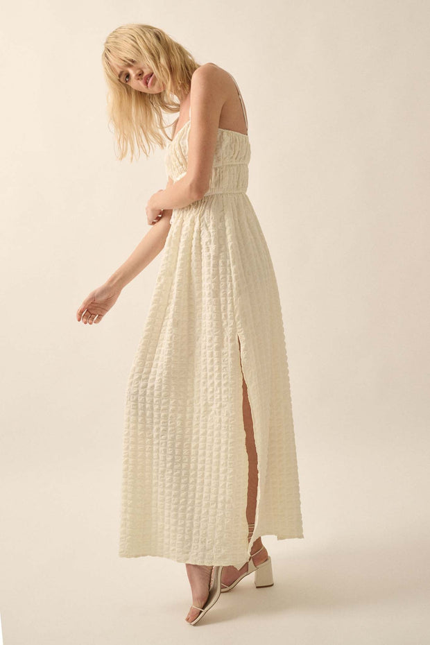 Puff Piece Textured Bubble Plaid Maxi Dress - ShopPromesa