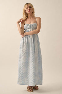 Puff Piece Textured Bubble Plaid Maxi Dress - ShopPromesa