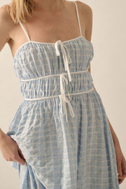 Puff Piece Textured Bubble Plaid Maxi Dress - ShopPromesa