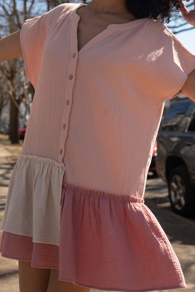 Breeze On By Ruffled Drop-Waist Gauze Mini Dress - ShopPromesa
