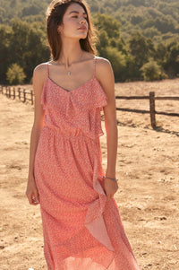 Paradise Garden Ruffled Floral Tulip Maxi Dress - ShopPromesa