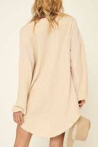 Early Bird Crinkle Cotton Henley Tunic Mini Dress - ShopPromesa